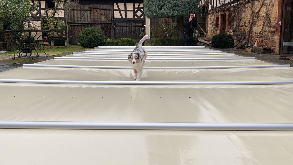 WaluCover Stangenabdeckung winterfest, Handkurbel, Montageset - Rollschutzabdeckung - Pool & Teich