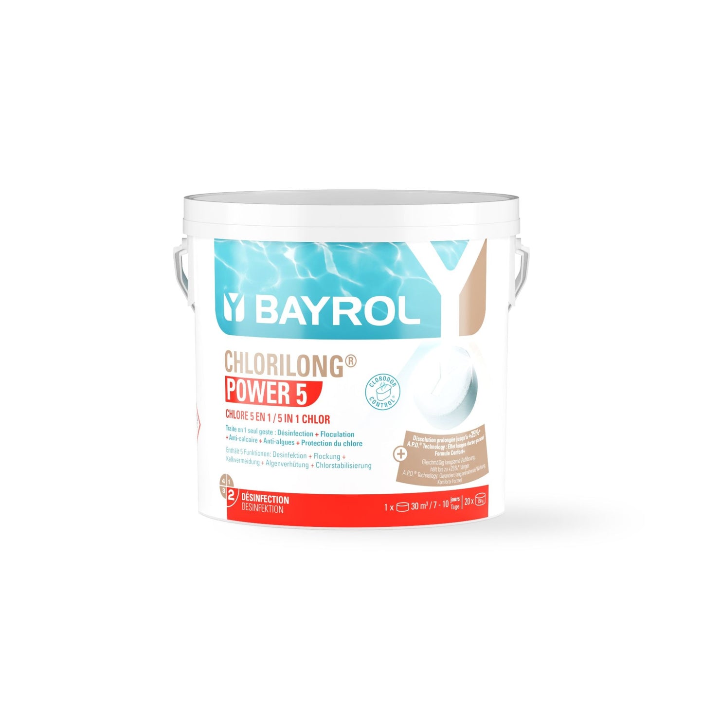 5kg bucket of pool chlorine tablets for pool water disinfection and maintenance