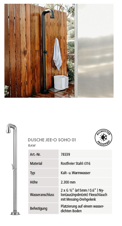 JEE-O Gartendusche Soho 01 Premium | Silber RAW