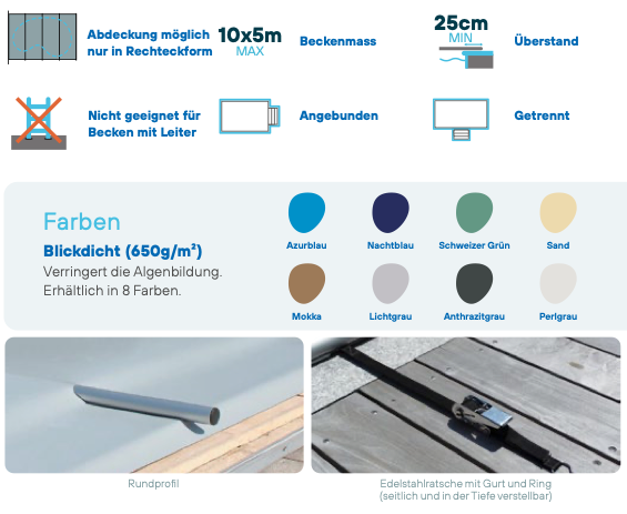 WaluCover Stangenabdeckung winterfest, Handkurbel, Montageset - Rollschutzabdeckung - Pool & Teich